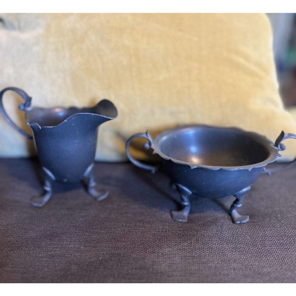 Early American Pewter Web Footed Sugar and Creamer Set Vintage - Picture 1 of 5